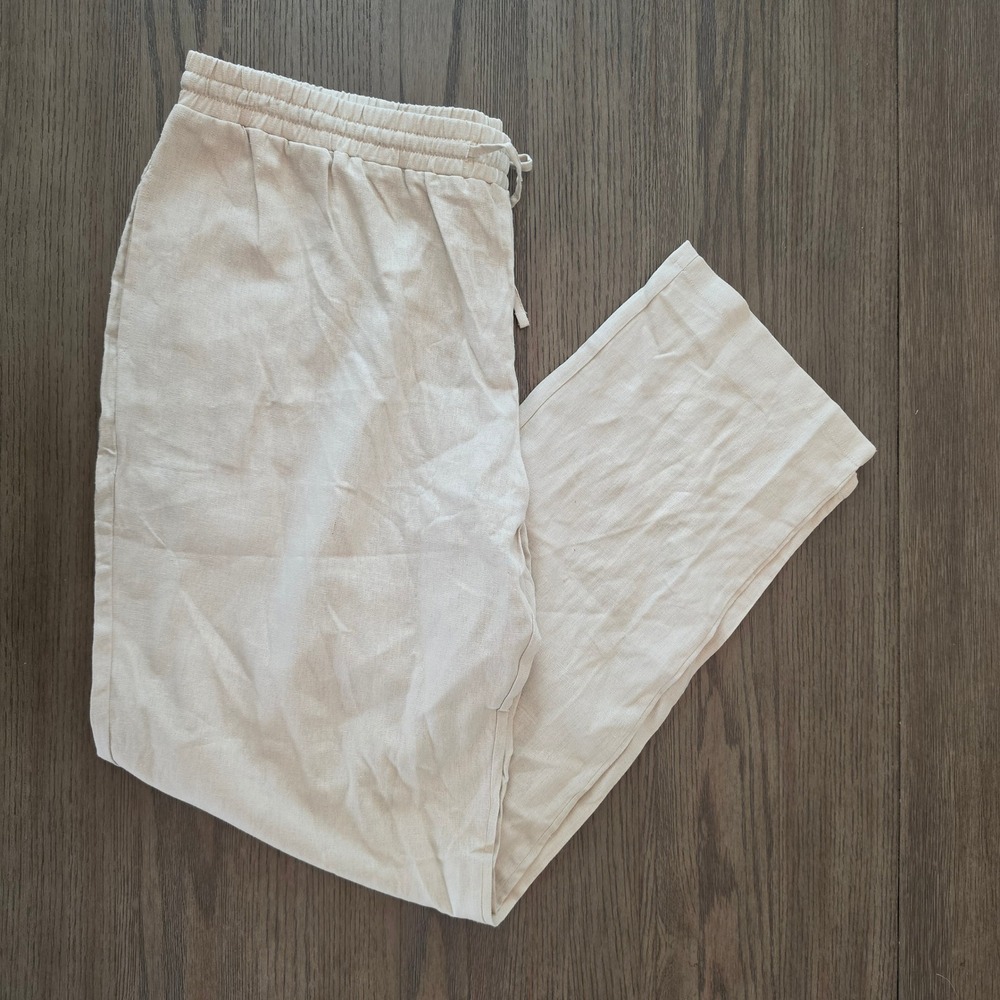 Weintee Limited Beige Linen Blend Drawstring Pants XXL Plus Tall Oatmeal Relaxed